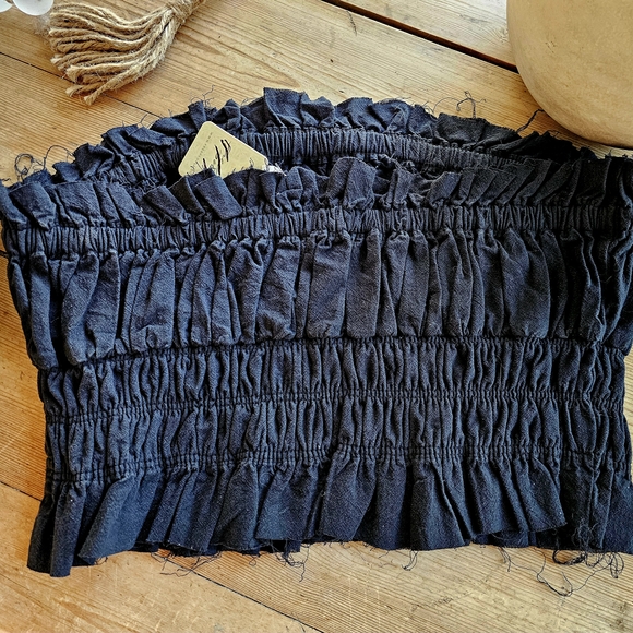 NWT Free People Strapless Crop Top Ruched Sz L - Picture 2 of 4